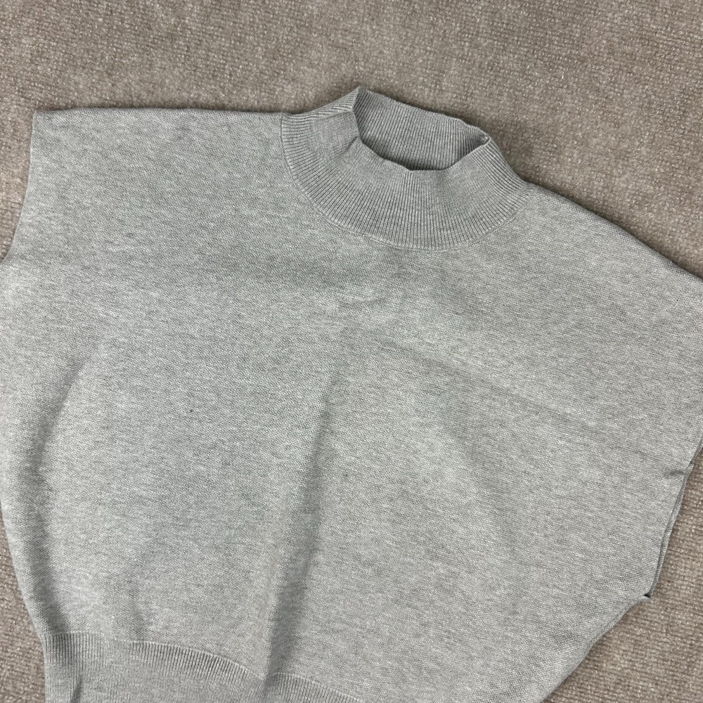 Commense Sweater Womens L Heather Gray Sleeveless Ribbed Trim High Neck‎ Office